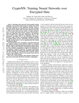 CryptoNN: Training Neural Networks over Encrypted Data
