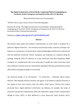 The Digital Architectures of Social Media: Comparing Political
  Campaigning on Facebook, Twitter, Instagram, and Snapchat in the 2016 U.S.
  Election
