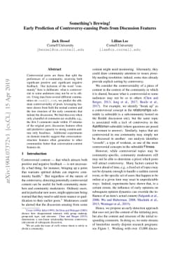 Something's Brewing! Early Prediction of Controversy-causing Posts from
  Discussion Features