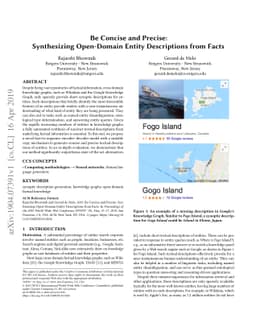 Be Concise and Precise: Synthesizing Open-Domain Entity Descriptions
  from Facts