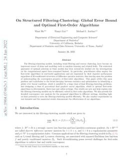 On Structured Filtering-Clustering: Global Error Bound and Optimal
  First-Order Algorithms