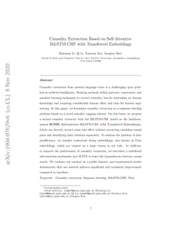 Causality Extraction based on Self-Attentive BiLSTM-CRF with Transferred
  Embeddings