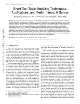 Short Text Topic Modeling Techniques, Applications, and Performance: A
  Survey