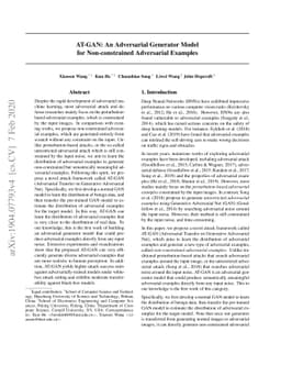 AT-GAN: An Adversarial Generator Model for Non-constrained Adversarial
  Examples