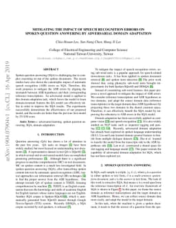Mitigating the Impact of Speech Recognition Errors on Spoken Question
  Answering by Adversarial Domain Adaptation