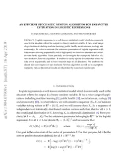 An efficient stochastic Newton algorithm for parameter estimation in
  logistic regressions