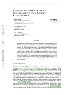 Reducing Adversarial Example Transferability Using Gradient
  Regularization