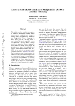 Amobee at SemEval-2019 Tasks 5 and 6: Multiple Choice CNN Over
  Contextual Embedding