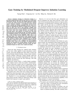 Gaze Training by Modulated Dropout Improves Imitation Learning