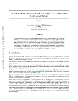 Headline Generation: Learning from Decomposable Document Titles