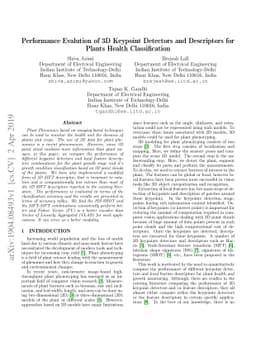 Performance Evalution of 3D Keypoint Detectors and Descriptors for
  Plants Health Classification