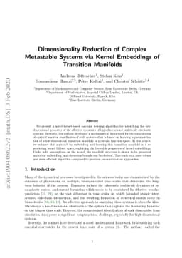 Dimensionality Reduction of Complex Metastable Systems via Kernel
  Embeddings of Transition Manifolds