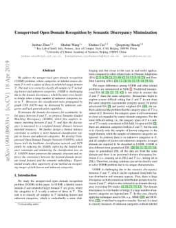 Unsupervised Open Domain Recognition by Semantic Discrepancy
  Minimization