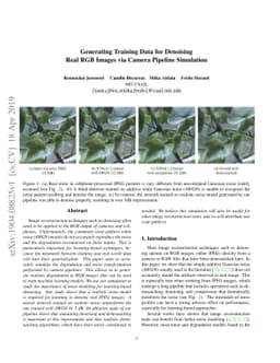 Generating Training Data for Denoising Real RGB Images via Camera
  Pipeline Simulation