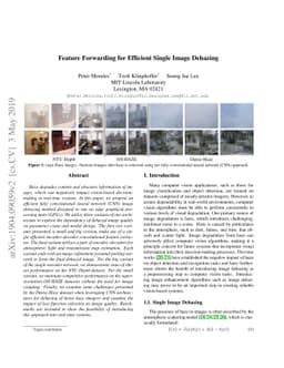 Feature Forwarding for Efficient Single Image Dehazing