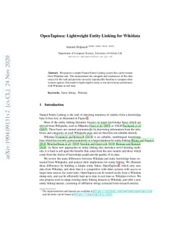 OpenTapioca: Lightweight Entity Linking for Wikidata