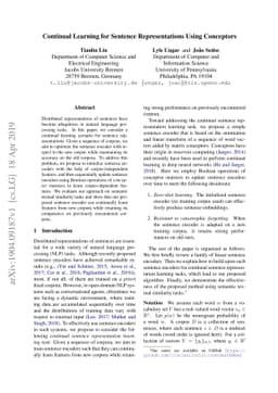 Continual Learning for Sentence Representations Using Conceptors