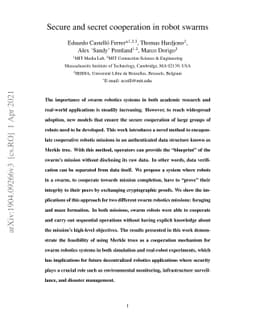 Secure and secret cooperation in robotic swarms