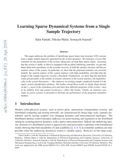 Learning Sparse Dynamical Systems from a Single Sample Trajectory