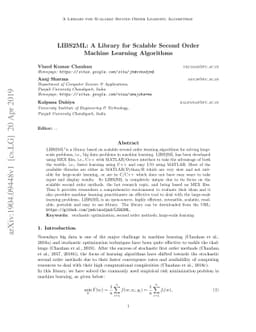LIBS2ML: A Library for Scalable Second Order Machine Learning Algorithms