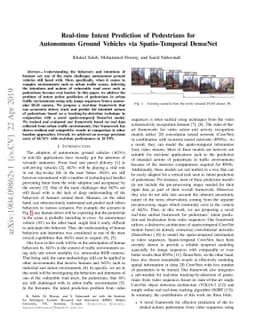Real-time Intent Prediction of Pedestrians for Autonomous Ground
  Vehicles via Spatio-Temporal DenseNet