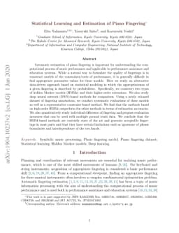 Statistical Learning and Estimation of Piano Fingering