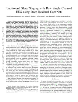End-to-end Sleep Staging with Raw Single Channel EEG using Deep Residual
  ConvNets