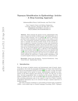 Toponym Identification in Epidemiology Articles - A Deep Learning
  Approach