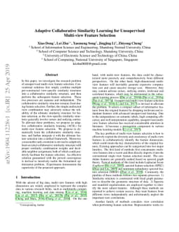 Adaptive Collaborative Similarity Learning for Unsupervised Multi-view
  Feature Selection