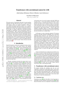 Transformers with convolutional context for ASR