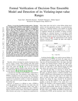 Formal Verification of Decision-Tree Ensemble Model and Detection of its
  Violating-input-value Ranges