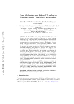 Copy mechanism and tailored training for character-based data-to-text
  generation