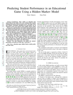 Predicting Student Performance in an Educational Game Using a Hidden
  Markov Model