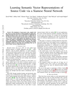 Learning Semantic Vector Representations of Source Code via a Siamese
  Neural Network