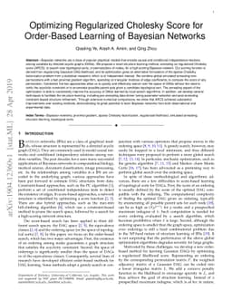 Optimizing regularized Cholesky score for order-based learning of
  Bayesian networks