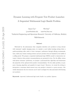 Dynamic Learning with Frequent New Product Launches: A Sequential
  Multinomial Logit Bandit Problem