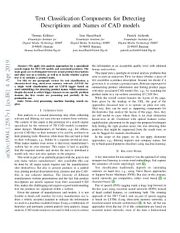 Text Classification Components for Detecting Descriptions and Names of
  CAD models