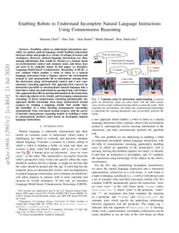 Enabling Robots to Understand Incomplete Natural Language Instructions
  Using Commonsense Reasoning