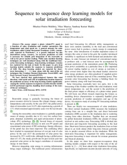 Sequence to sequence deep learning models for solar irradiation
  forecasting