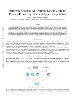 Harmonic Coding: An Optimal Linear Code for Privacy-Preserving
  Gradient-Type Computation