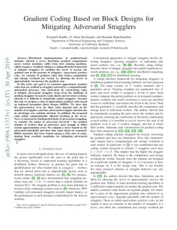 Gradient Coding Based on Block Designs for Mitigating Adversarial
  Stragglers