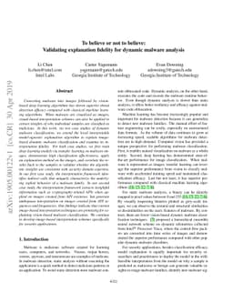 To believe or not to believe: Validating explanation fidelity for
  dynamic malware analysis