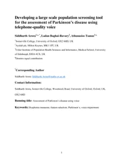 Developing a large scale population screening tool for the assessment of
  Parkinson's disease using telephone-quality voice