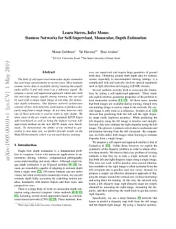 Learn Stereo, Infer Mono: Siamese Networks for Self-Supervised,
  Monocular, Depth Estimation