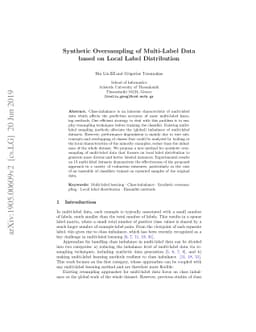Synthetic Oversampling of Multi-Label Data based on Local Label
  Distribution