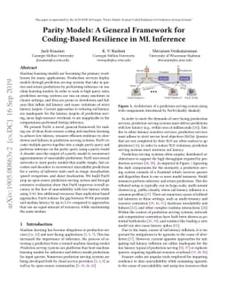 Parity Models: A General Framework for Coding-Based Resilience in ML
  Inference
