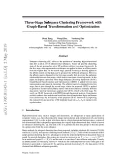 Three-Stage Subspace Clustering Framework with Graph-Based
  Transformation and Optimization