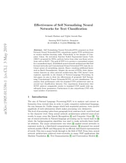 Effectiveness of Self Normalizing Neural Networks for Text
  Classification