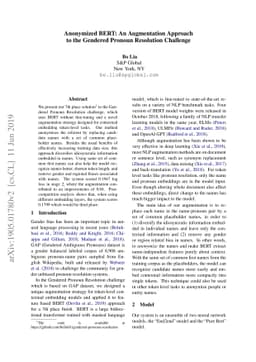 Anonymized BERT: An Augmentation Approach to the Gendered Pronoun
  Resolution Challenge