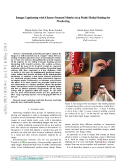 Image Captioning with Clause-Focused Metrics in a Multi-Modal Setting
  for Marketing